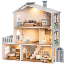 ROBUD Doll House Wooden Dollhouse with 6 Rooms 29-pcs Realistic Accessories Dollhouse Playset for 4-6 Inch Dolls Gifts for Kids & Toddlers Nordic