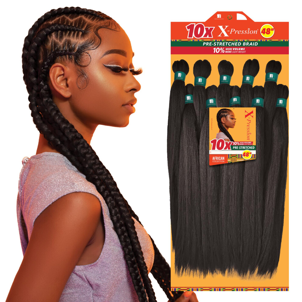 Sensationnel X-Pression Prestretched Braiding Hair - 10X Braid 48 Inch All Kanekalon Flame Retardant Synthetic Braid For Box Braids And Twists 2 Darkb