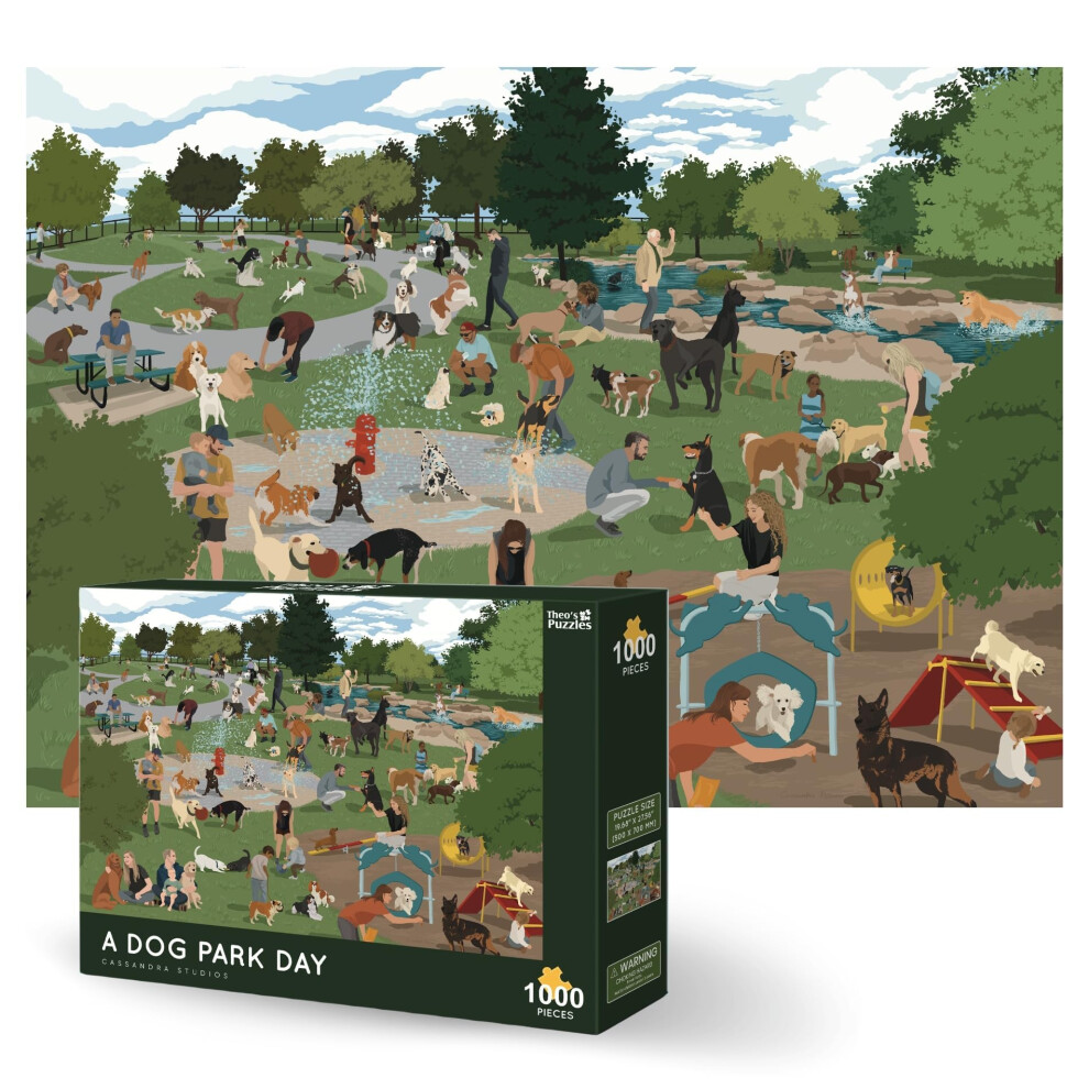 Theo's Puzzles 1000 Piece Puzzle For Adults Dog Park Puzzles - Smooth Edged High Resolution Puzzle; Matte Finished Zero Dust Jigsaw Puzzle Animal P