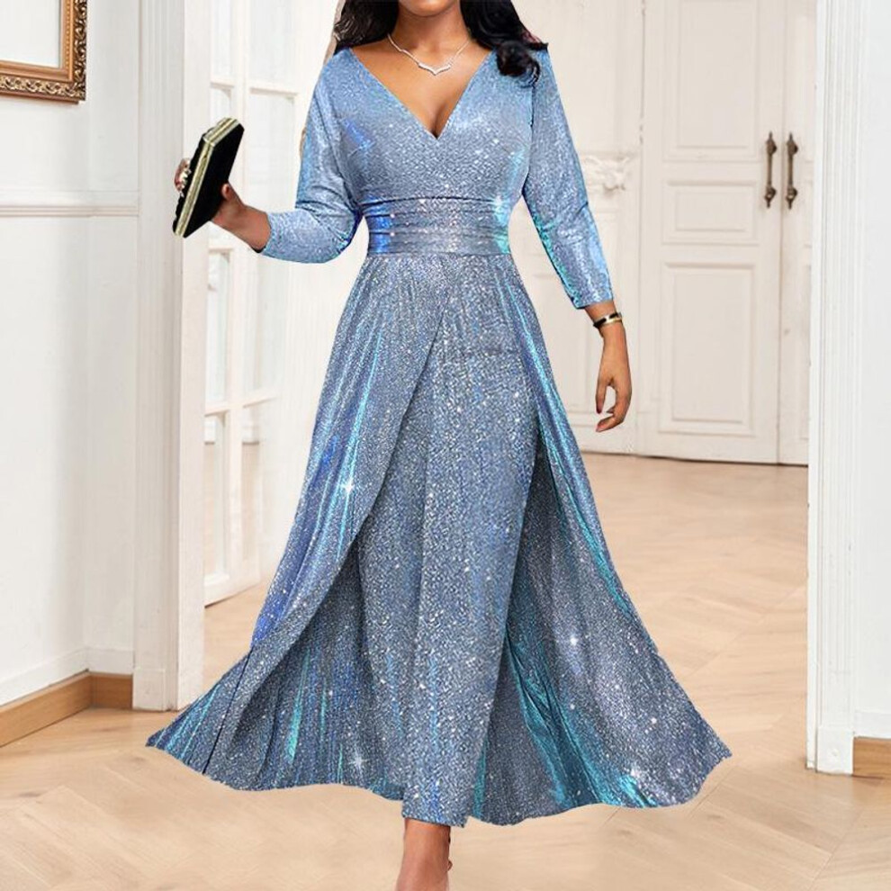 (blue, S) 2025 Double-sided Sequin European & American Tube Top Jumpsuit Dress