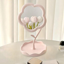 KEAINVRN Flower-Shaped Makeup Mirror for Desk Vanity Mirror for Bedroom,Living Room and Minimal Spaces Room Decor Home Decorations Pink