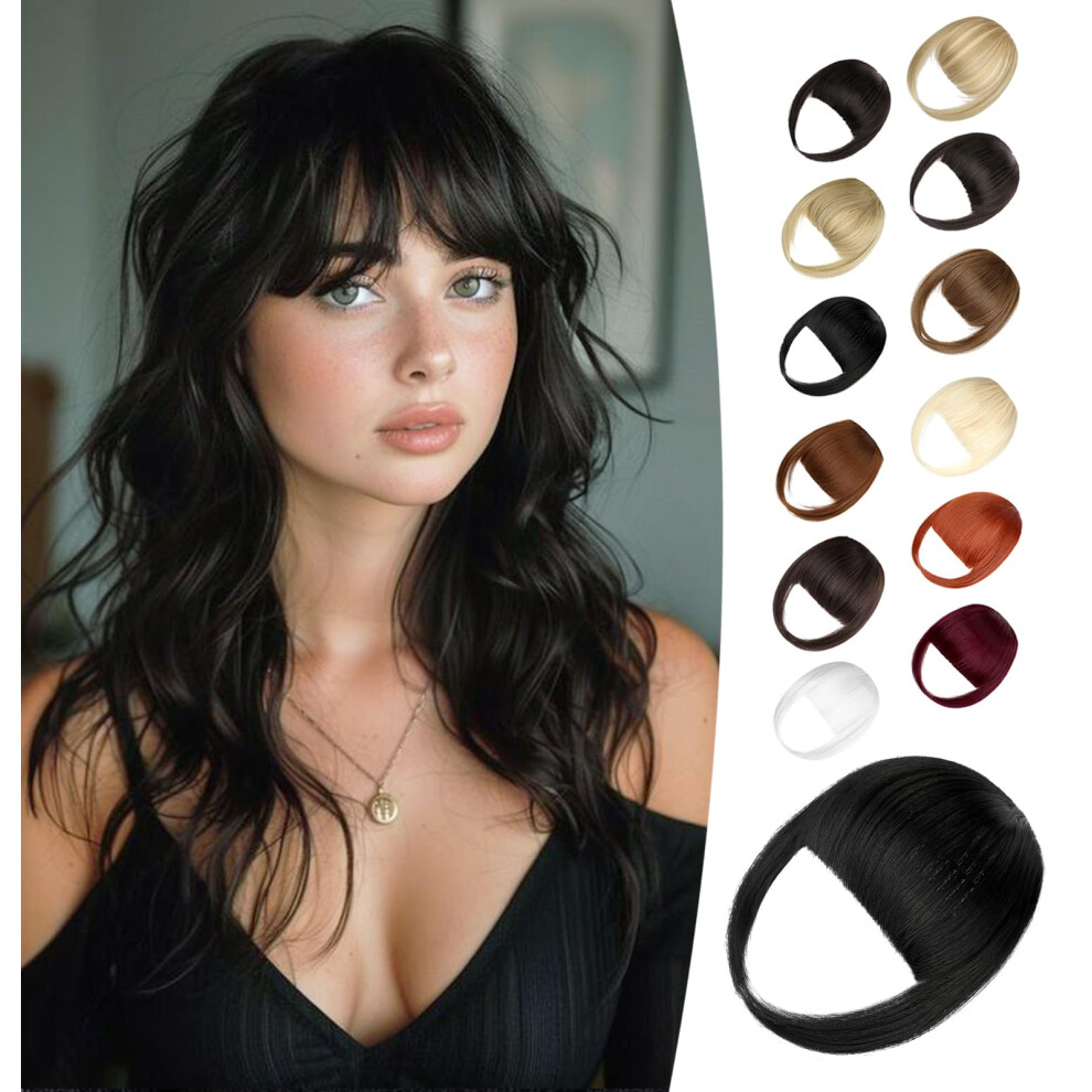 Wodelanle Unisex Black Clip In Bangs,Natural Fake Bangs Hair Clip,Dark French Bangs Fringe With Temples Hairpieces For Women Clip On Bangs Hair Extenisons Cu