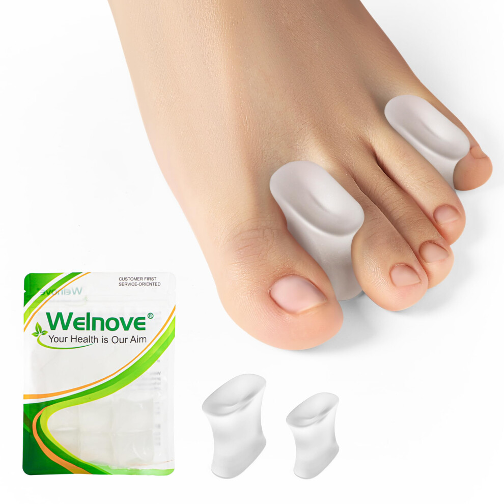 Welnove Upgraded Gel Toe Separators - 8-Pack Aloe Vera Extract Infused Silicone Toe Spacers For Straightening Overlapping Toes Calluses - Bunion Corr