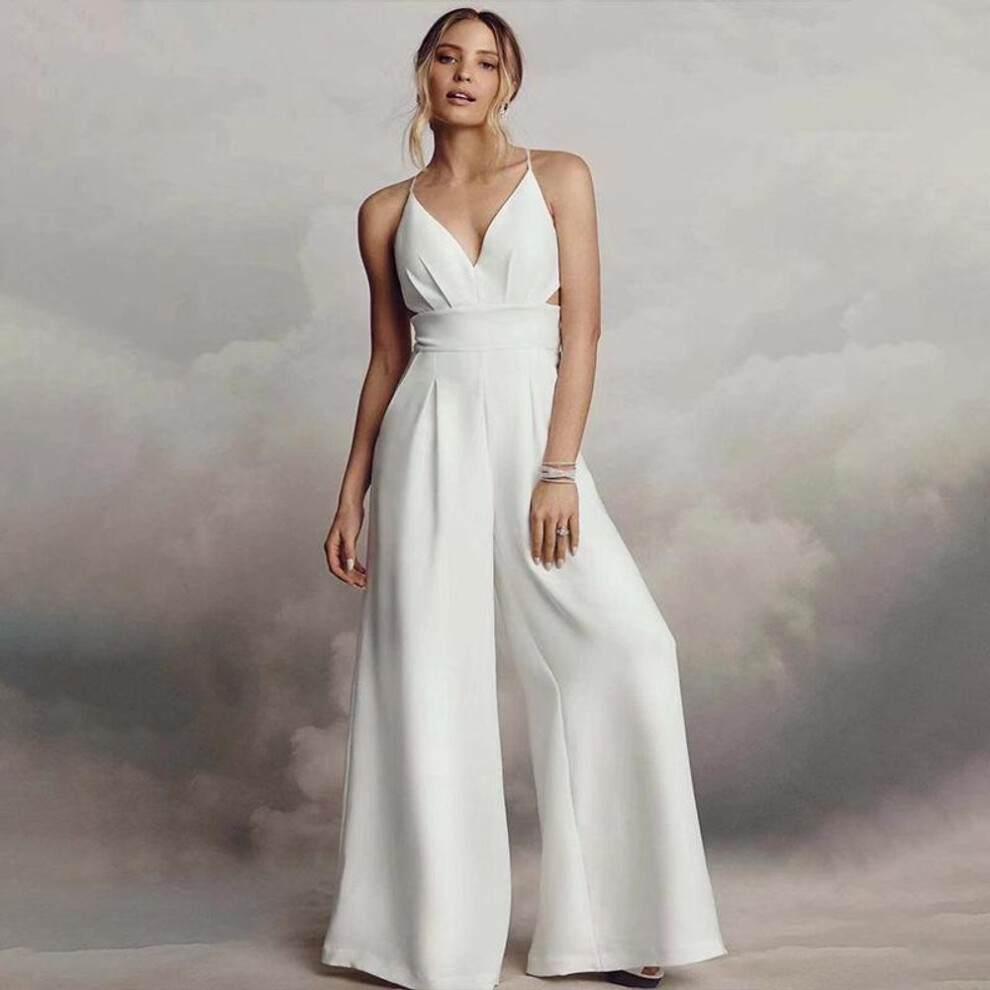 (white, XXL) 2025 Sleeveless V-neck Backless Tight-fit Jumpsuit