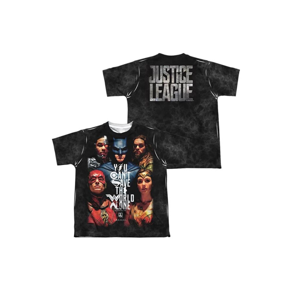Trevco Sportswear JLM193FB-YTPP-4 Justice League Movie Save The World Poster Front & Back Print Youth Short Sleeve T-Shirt, White - Extra Large-image-OPC-PGCFFVW-NEW