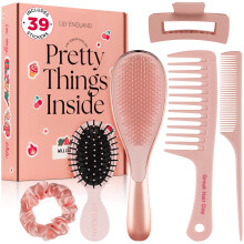 6 PCs Haarbrste Set mit Pinsel & Kmmen - Entwirrung Pinsel fr alle Haartypen mit breiter Zahn & Schwanzkamm -Scrunchie & Klauenclip - Haarpfle