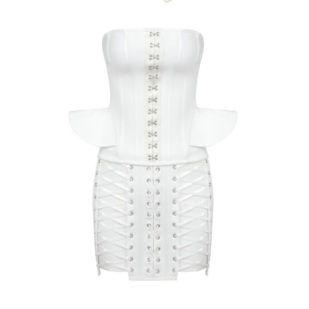 (white, XS) Women's Summer 2023 Corn Eyelet Tube Top & Shorts Two-Piece Set in White