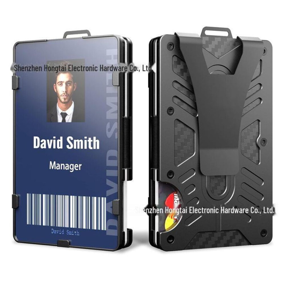 (black) RFID-Blocking Aluminum Card Holder Wallet – Minimalist, Anti-Theft Design for Men, with Work Badge Slot