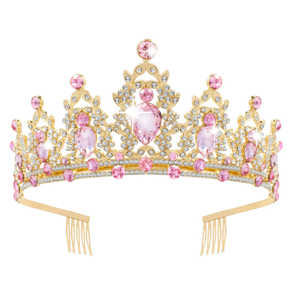 Diadèmes en or avec couronne de princesse Vofler et cristal rose pêche pour costume de sirène Raiponce Raiponce Reine des neiges Femmes Mariée Da