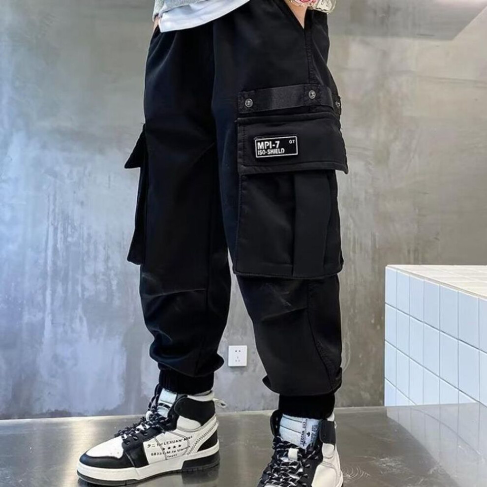 (black, 160 cm) Boys' Stylish Overalls And Loose-fit Sports Pants For Spring And Autumn