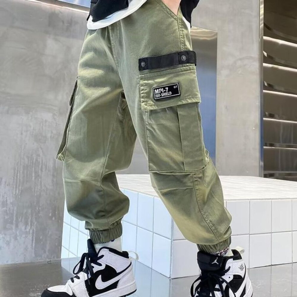 (green, 140 cm) Boys' Stylish Overalls And Loose-fit Sports Pants For Spring And Autumn