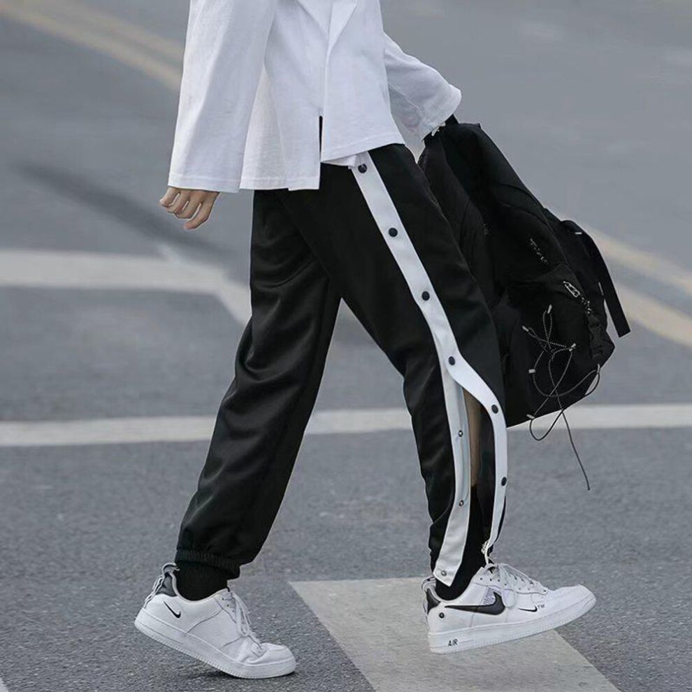 (gray, XL) Men's Basketball Side-breasted Button Sports Pants, Spring/summer High Street Training Trousers