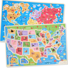 Montessori Mama Wood-puslespil til børn i alderen 4-6 USA Stater og Capitols World Continents and Oceans Kids Puzzles Combo Set 2 Toddler Puzzles
