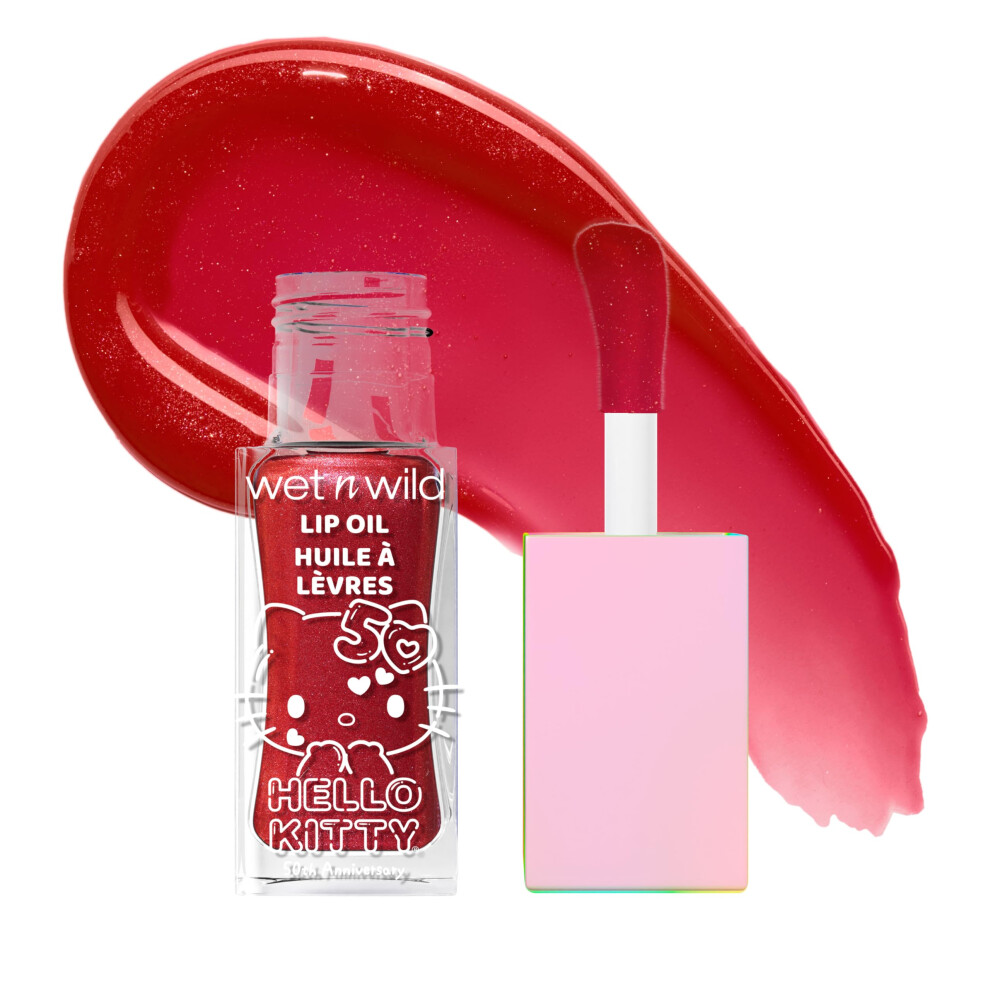 wet n wild Hello Kitty Glitter Lip Oil, New 10 Oil Infused Formula, Warm Apple Pie Lightly Scented, Sparkly Bold Colors, Cruelty-Free & Vegan - Magic