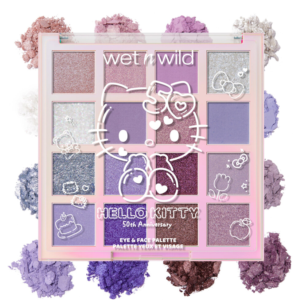 wet n wild Hello Kitty Eye & Face Palette, 2 Bold Richly Pigmented Palettes, Multi-Functional Buildable and Blendable Formula, Cruelty-Free & Vegan -