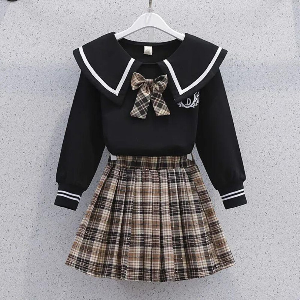 (black, 110 cm) "spring/autumn Casual Jk Uniform Skirt Set For Primary/secondary Girls – Fashionable College-style Plaid Two-piece