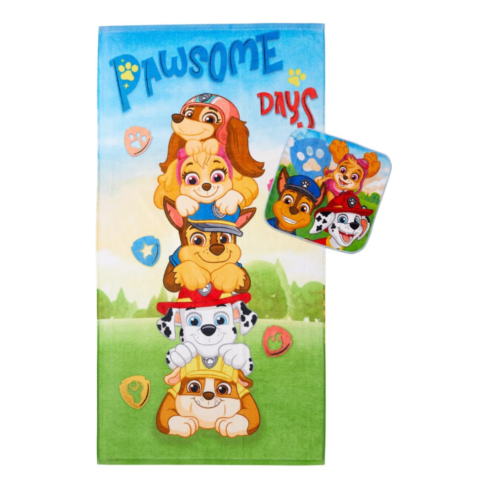 Serviette de bain/piscine/plage pour enfants Franco Paw Patrol en coton    ponge doux et absorbant avec gant de toilette, ensemble de 2 pi   ces 50 p