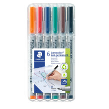 Staedtler Lumocolor Non-Permanent Overhead Projection Markers assorted colors medium 1.0 mm set of 6