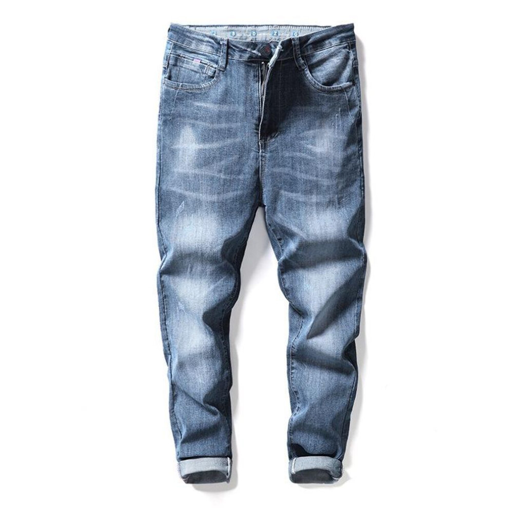 (32 (Waist 25) 140 lbs) Boys' Korean Style Slim Fit Light Blue Elastic Jeans - Summer Fashion