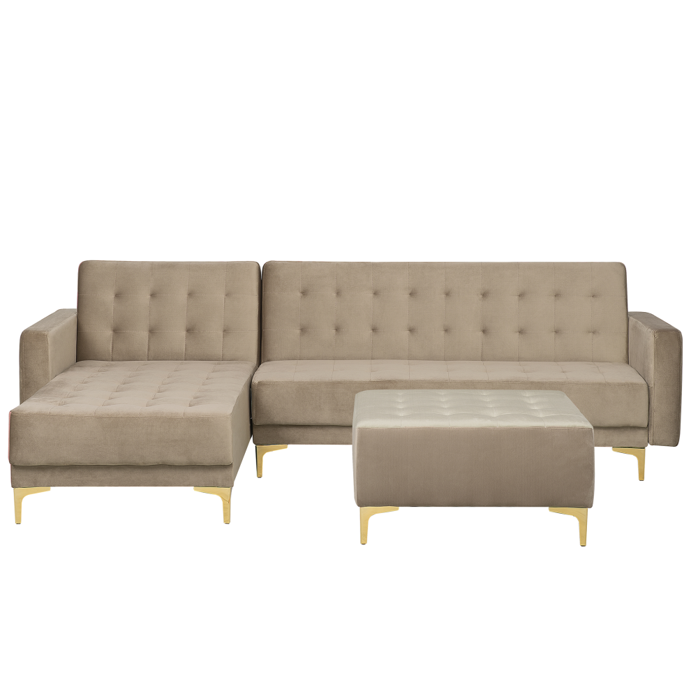 Modular Corner Sofa Bed ABERDEEN Velvet Sand Beige with Ottoman 4 Seater Right Hand