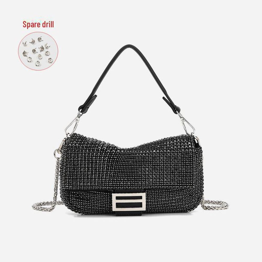 (black, 20*3.5*14) 2025 Summer Fashion Diamond-Studded Chain Crossbody Shoulder Bag for Women