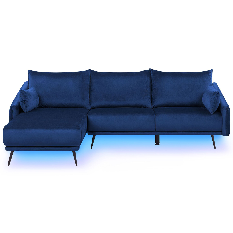 Corner Sofa VARDE Velvet Navy Blue LED 3 Seater Right Hand