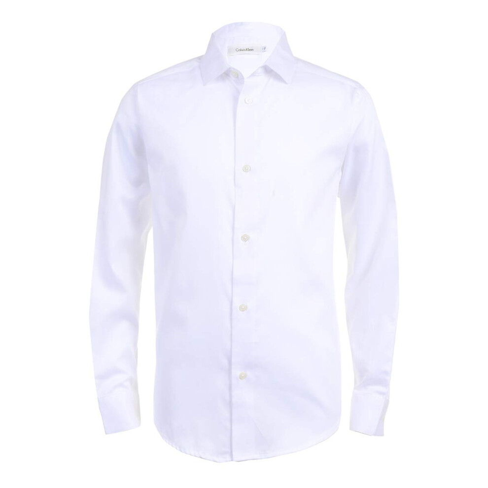 Calvin Klein Boys' Long Sleeve Sateen Dress Shirt  Button-down Style W