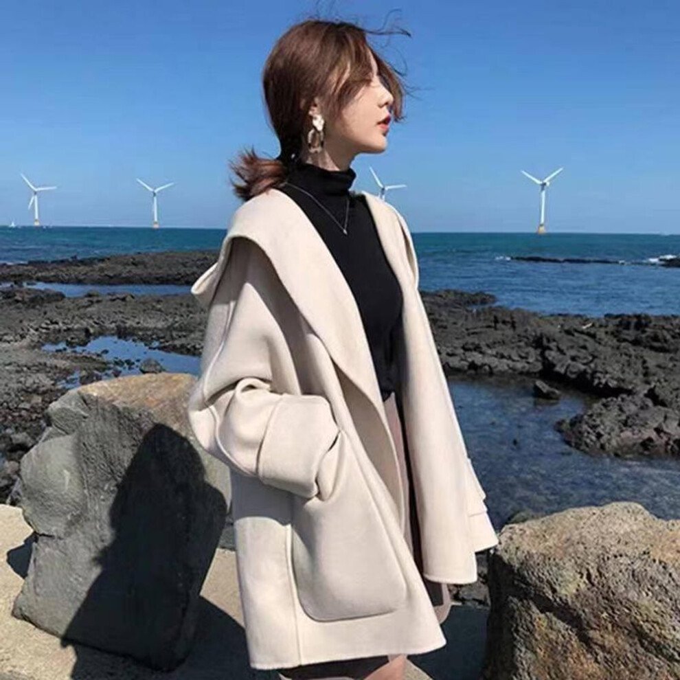 (apricot, XXL) "Women's Mid-Length Woolen Cape Coat for Spring and Autumn