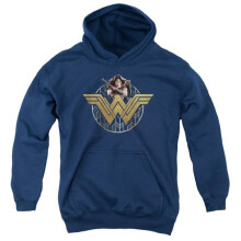 Trevco Sportswear WWM100-YFTH-1 Wonder Woman Movie Power Stance & Emblem Youth Hooded Sweatshirt, Navy - Small