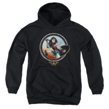Trevco Sportswear WWM121-YFTH-3 Wonder Woman Movie Battle Pose Youth Hooded Sweatshirt, Black - Large