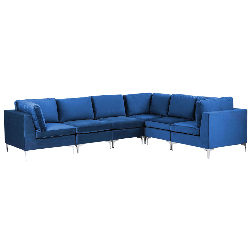 Left Hand 6 Seater Modular Velvet Corner Sofa Blue EVJA