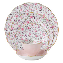 Royal Albert Rose Confetti 5Piece Place Setting White Pink Purple Green