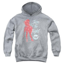 Trevco Sportswear WWM116-YFTH-2 Wonder Woman Movie Freedom Fight Youth Hooded Sweatshirt, Athletic Heather - Medium