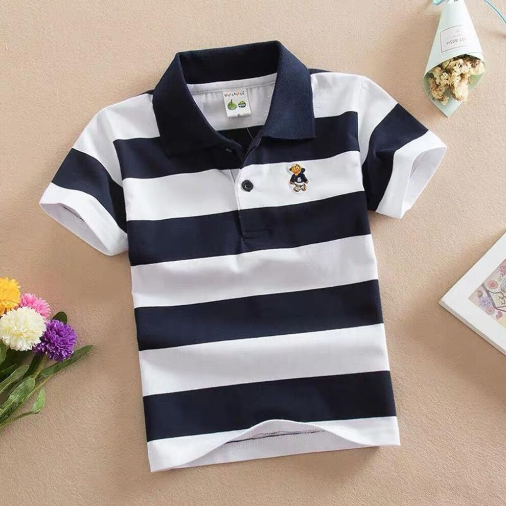 (navy,white, Size 10, height 110cm) Boys' Cotton Polo Shirt - Short-Sleeved, Summer T-Shirt for Kids Ages 3-9