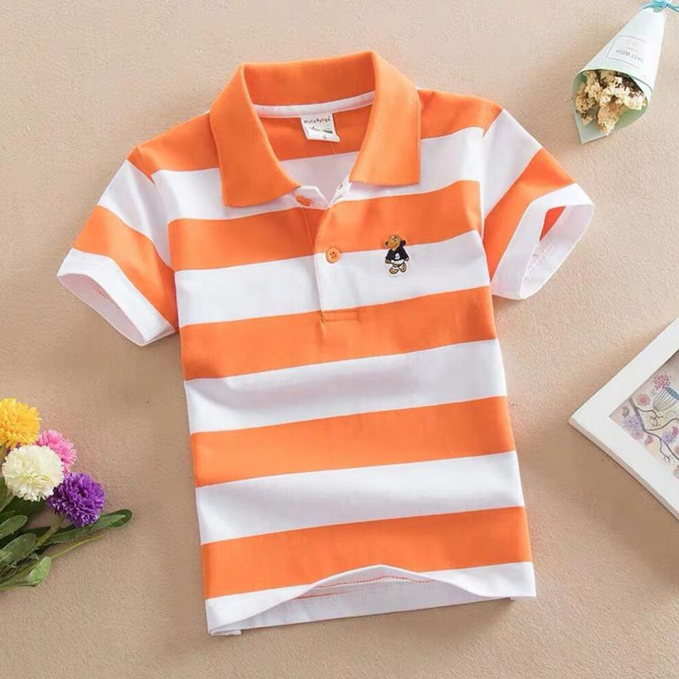 (orange,white, Size 10, height 110cm) Boys' Cotton Polo Shirt - Short-Sleeved, Summer T-Shirt for Kids Ages 3-9