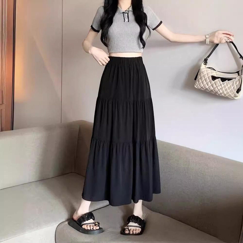 (black, XL) White Midi Wrap Skirt - Summer 2024 Little Fairy High Waist A-Line