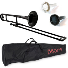 pInstrument Plastic pBone Trombone - Mouthpieces and Carrying Bag - Bb Authentic Sound for Student & Beginner - Durable ABS Construction - Black