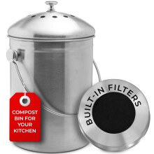 EPICA Countertop Compost Bin Kitchen | 1.3 Gallon | Odorless Composting Bin with Carbon Filters | Indoor Compost Bin with Lid | Stainless Steel Kitche