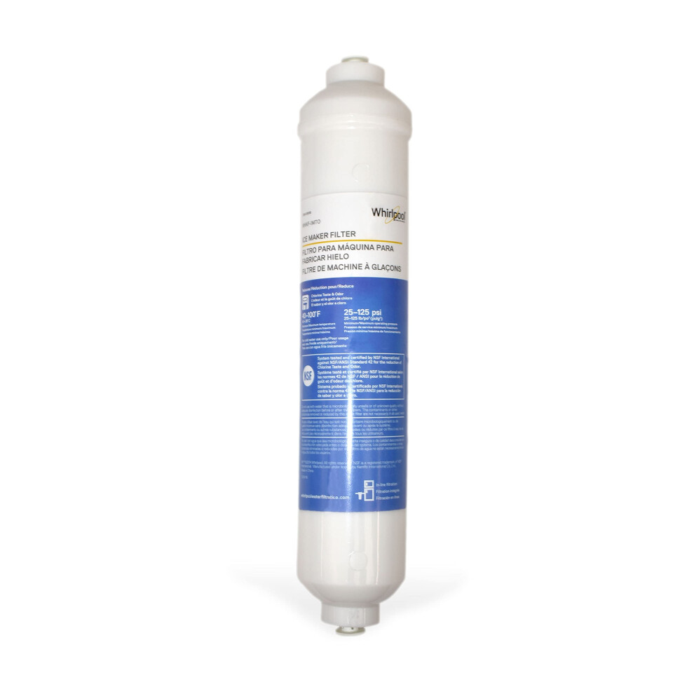 Whirlpool Inline Water Filter WHKF-IMTO 1/4 Quick Connect Fits Refrigerator Ice Maker NSF/ANSI 42 Certified Reduces Chlorine Taste & Odor for Drinking
