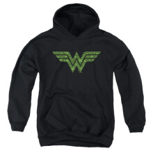 Trevco Sportswear JLA10094SPD-YFTH-2 Wonder Woman St. Patricks Day Shamrock Logo Youth Hooded Sweatshirt, Black - Medium