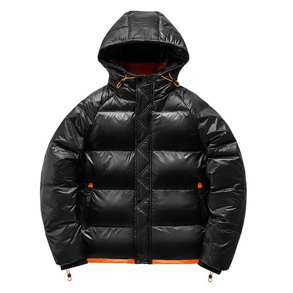 (black,orange, XXL) "Men's Trendy Winter Duck Down Hooded Jacket - Large Size, Lightweight, Warm, and Casual