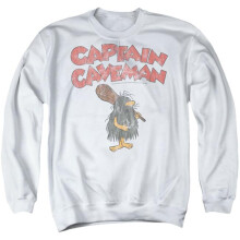 Trevco Sportswear HNB447-AS-5 Wacky Races Captain Caveman 2 Adult Crewneck Sweatshirt, White - 2X