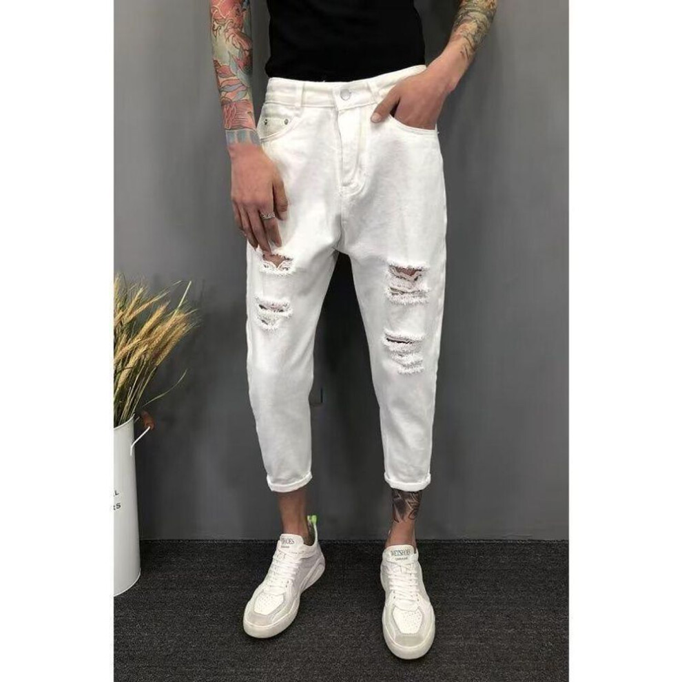 (white, 34) "2023 Spring/Summer Men's Slim Fit Skinny Jeans