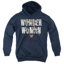 Trevco Sportswear JLA1302-YFTH-1 Wonder Woman 80th Illustrated Type Youth Hooded Sweatshirt, Navy - Small