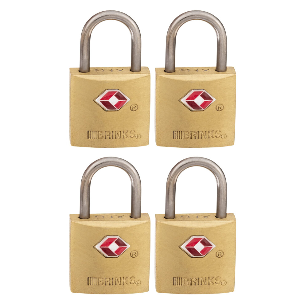 Brinks - 22Mm Tsa Approved Solid Brass Keyed Travel Padlock 4-Pack - Chrome Plated With Hardened Steel Shackle Tsa Approved Lock For Trave 039208992589