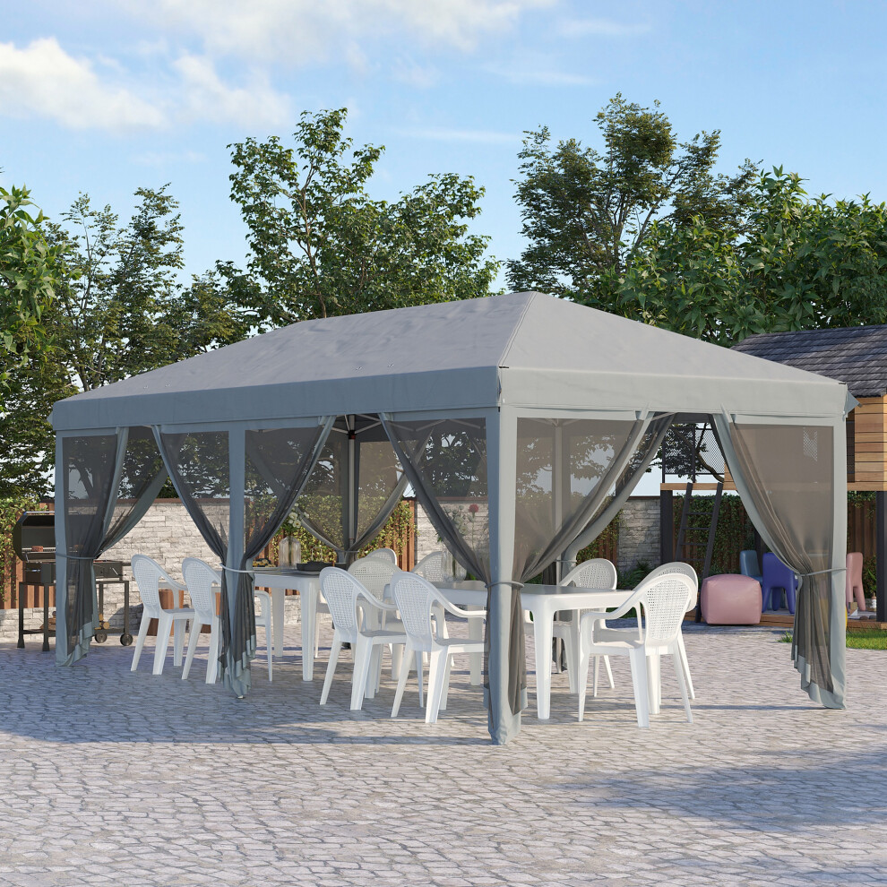 Outsunny 6 x 3m Pop Up Party Tent Canopy with 6 Removable Sidewalls Grey