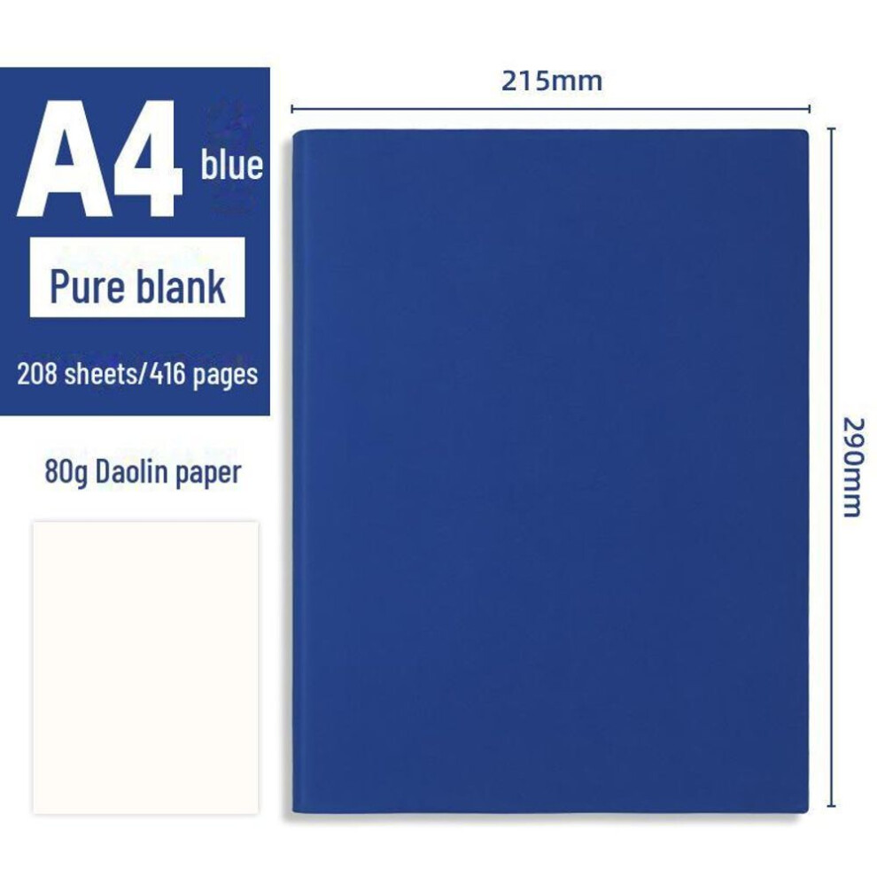 (blue) A4 Ultra-thick Soft Leather Notebook: Blank, Large Sketchbook & Diary For Office & Business