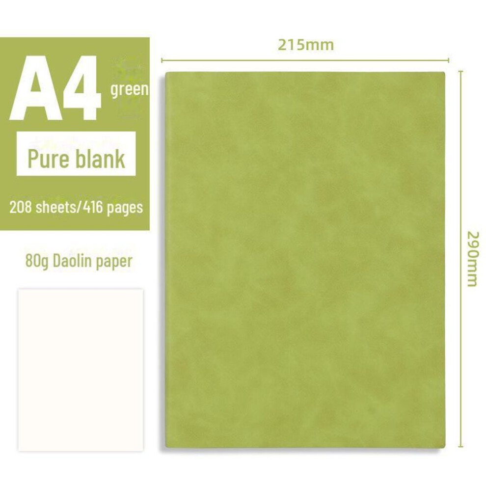 (green) A4 Ultra-thick Soft Leather Notebook: Blank, Large Sketchbook & Diary For Office & Business