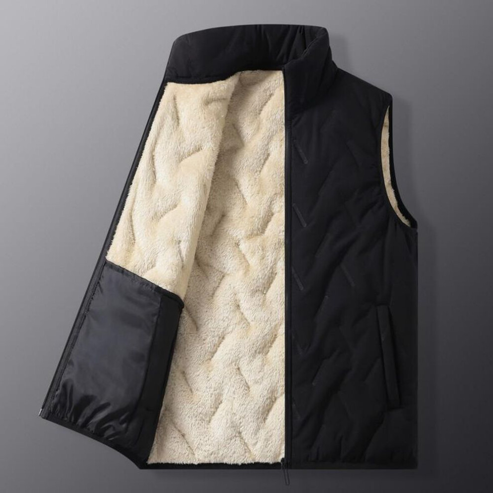 (black, 3XL) Men's Large Plus Velvet Thick Warm Cotton Vest - Sleeveless Autumn/Winter Waistcoat