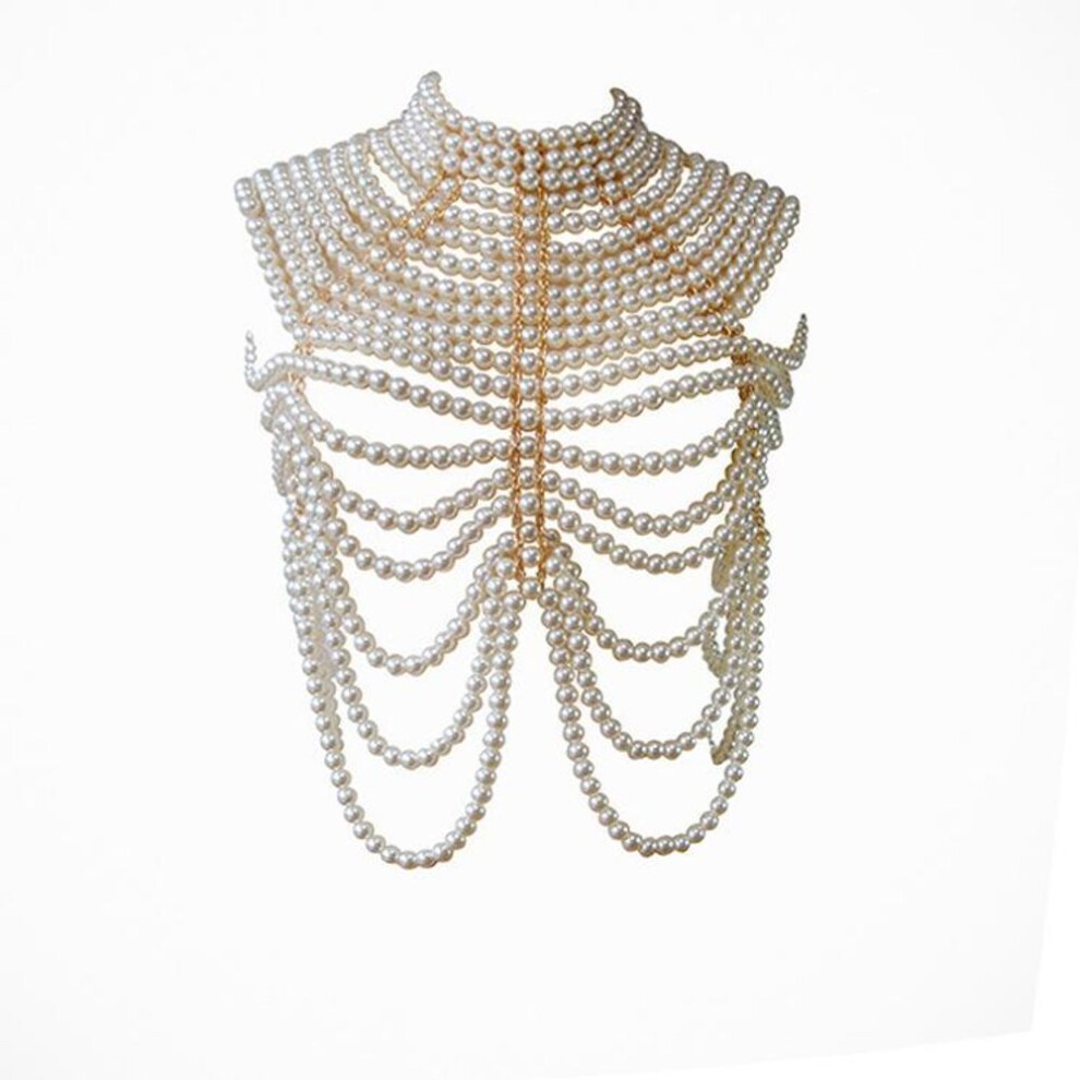 (white) "retro Multi-layer Pearl Necklace & Sweater Chain - Double-layered Shoulder And Body Jewelry